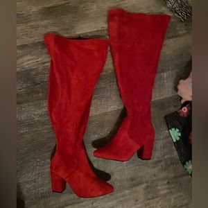 Red thigh high boots wide width & wide calf size 8